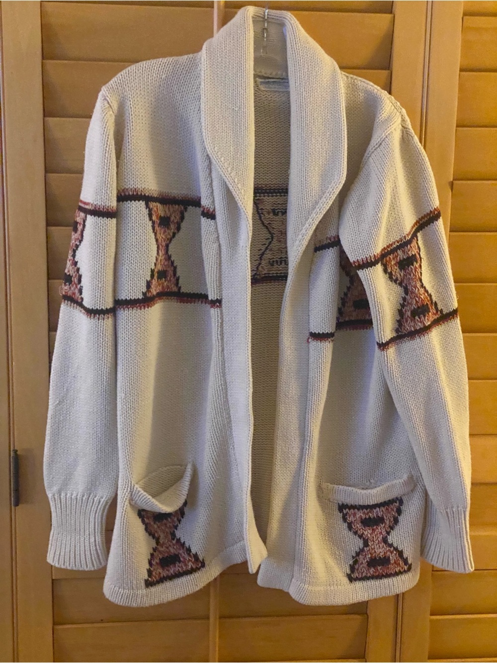 Vintage 70s Alexanders Cowichan Cardigan Sweater Large Geometric Western